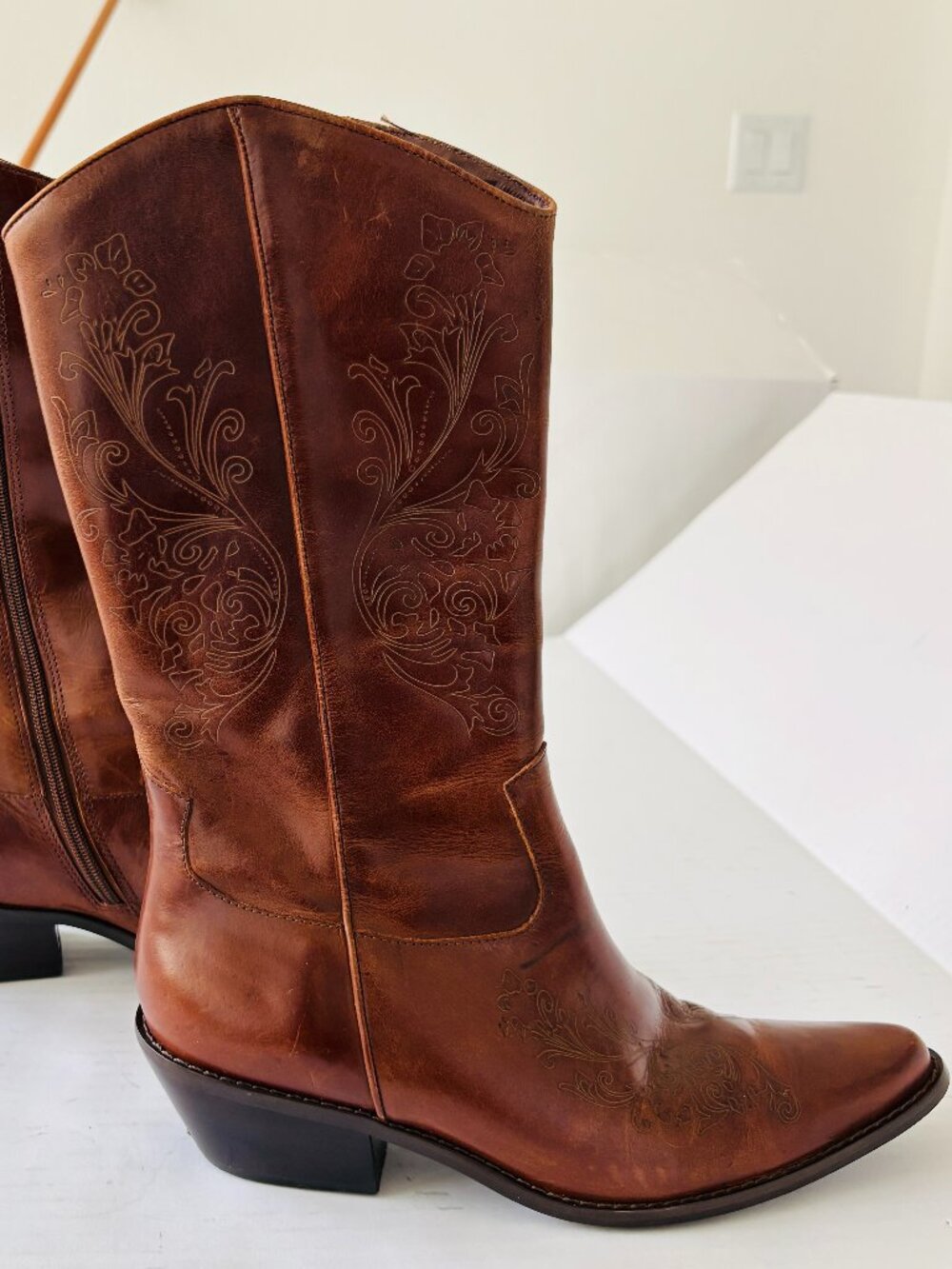 Matisse Brown Leather Cowboy Boots Embroidered Women's 7M Western Boho Chic